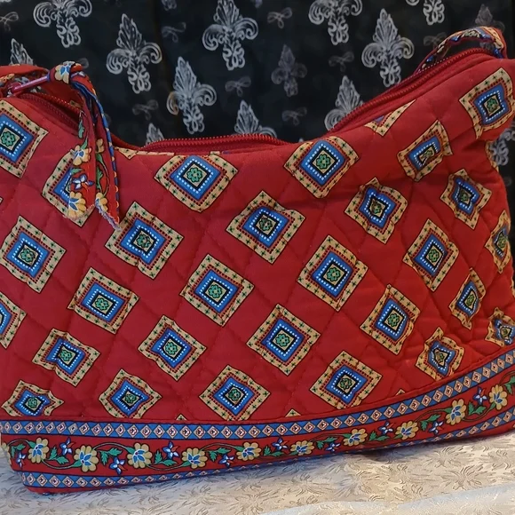 Vera Bradley Red and Blue Satchel with Geometric Patterns - Picture 3 of 7